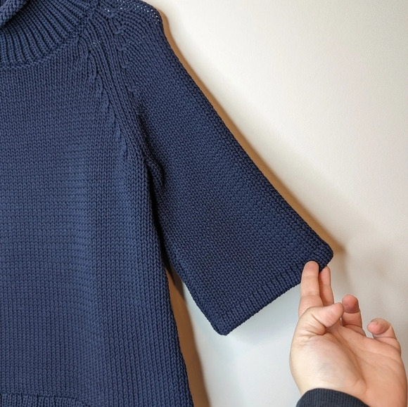 Ann Taylor Loft Navy Knit Turtle Neck Short 3/4 Sleeve Sweater Top Women XS - Picture 2 of 6